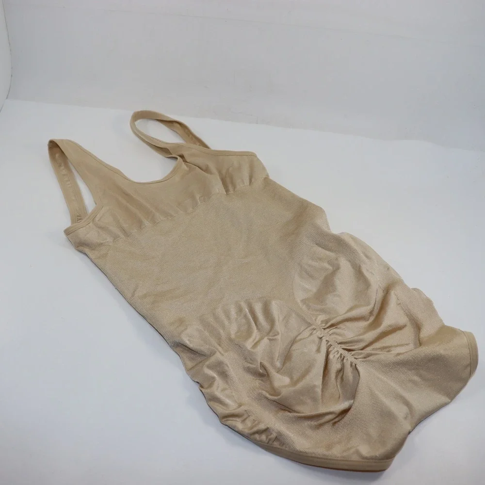 Maidenform Shapewear Bodysuit Large Beige Womens Ruched‎ Back Slimming Shaper